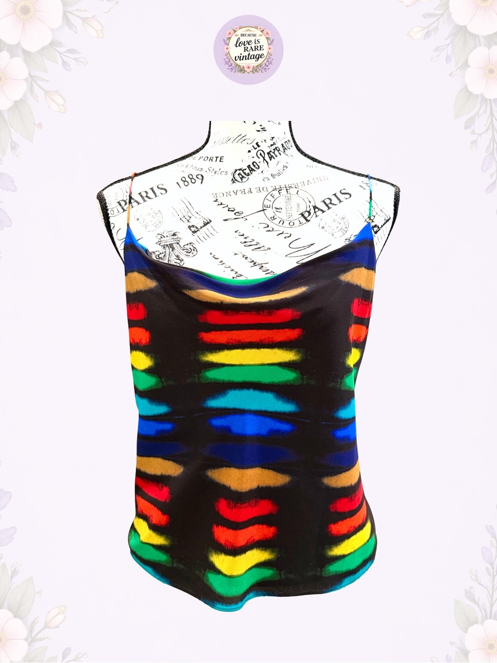 Alice + Olivia Rainbow Block Tie Dye Silk Tank in Black & Multicolor